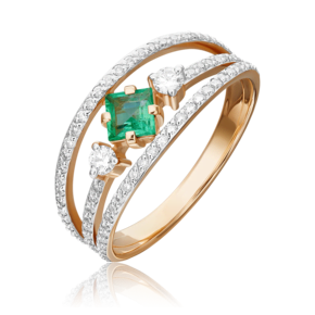 Кольцо из красного золота с изумрудом и бриллиантами