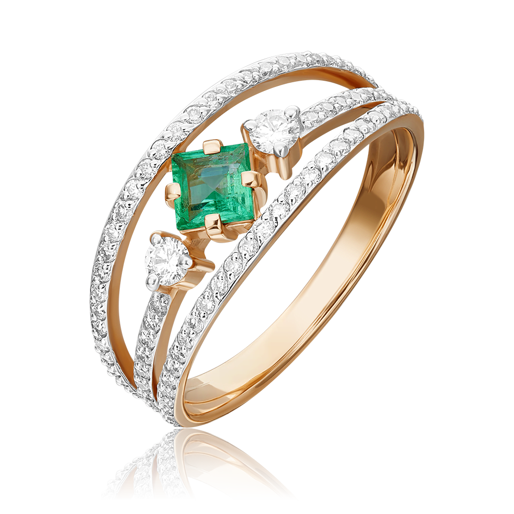 Кольцо из красного золота с изумрудом и бриллиантами 01-1423-00-106-1110-30