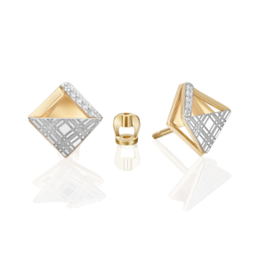 Серьги с принтом «Клетка» из комбинированного золота с фианитами 02-5188-00-401-1121