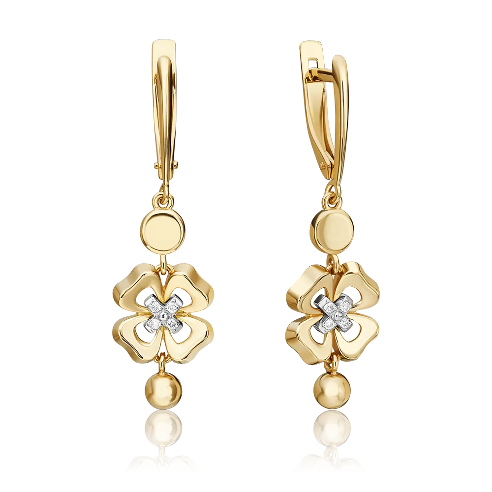 Серьги «Клевер. Незабываемые моменты» с английским замком из комбинированного золота с бриллиантами 02-4815-00-101-1121