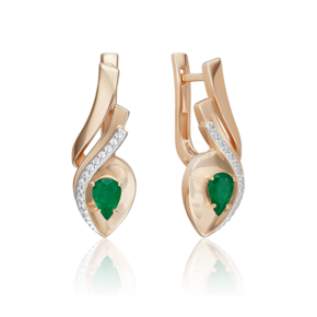 Серьги с английским замком из комбинированного золота с изумрудом и бриллиантами 02-5240-00-106-1110