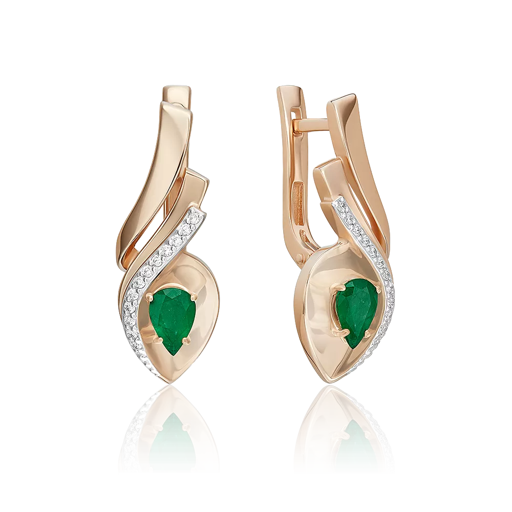 Серьги с английским замком из комбинированного золота с изумрудом и бриллиантами 02-5240-00-106-1110
