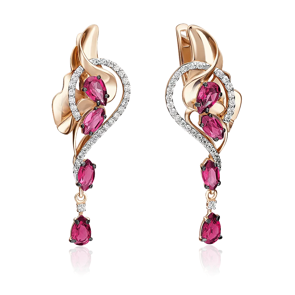 Серьги с английским замком из красного золота с рубинами и бриллиантами 02-4189-00-107-1110-30