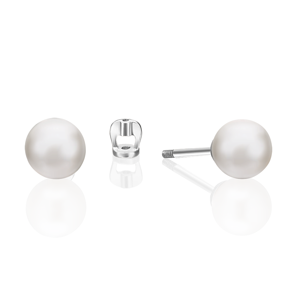 Серьги-пусеты из белого золота с жемчугом культивированным 02-1743-00-301-1120-31