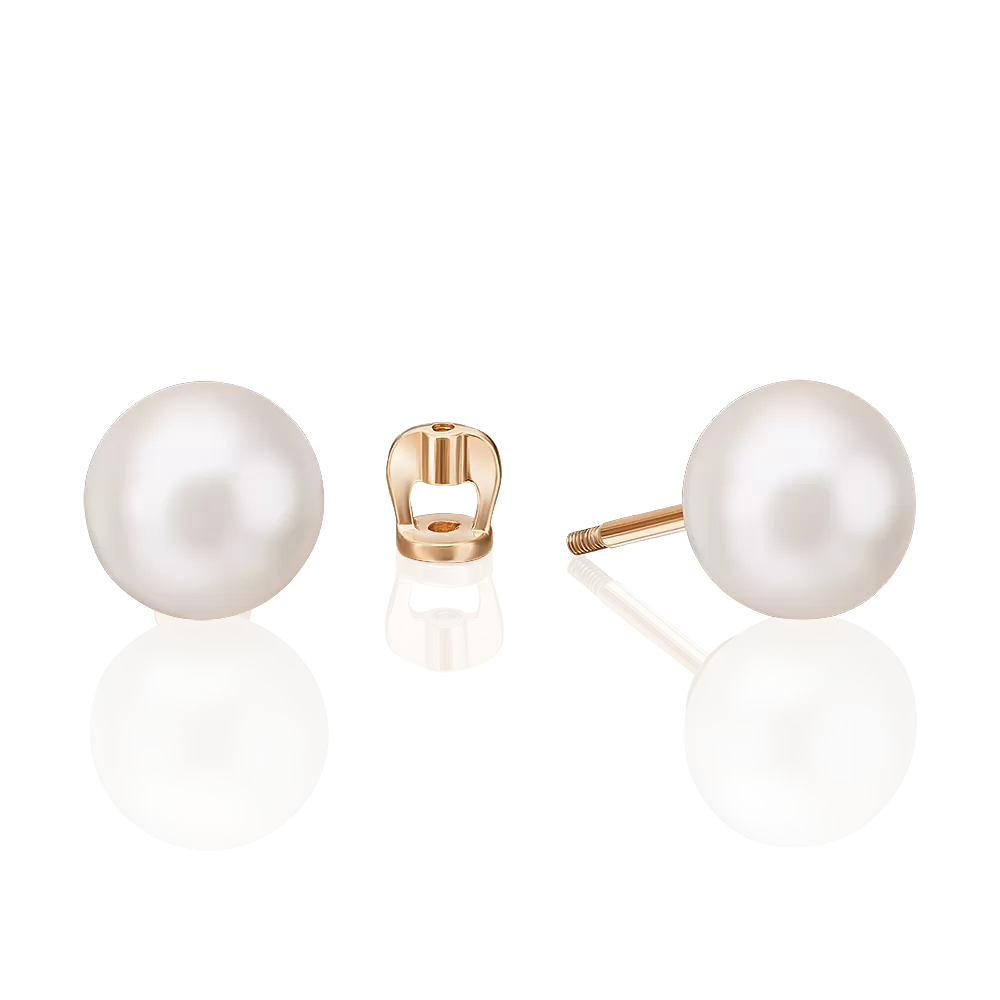 Серьги-пусеты из красного золота с жемчугом культивированным 02-1744-00-301-1110-31
