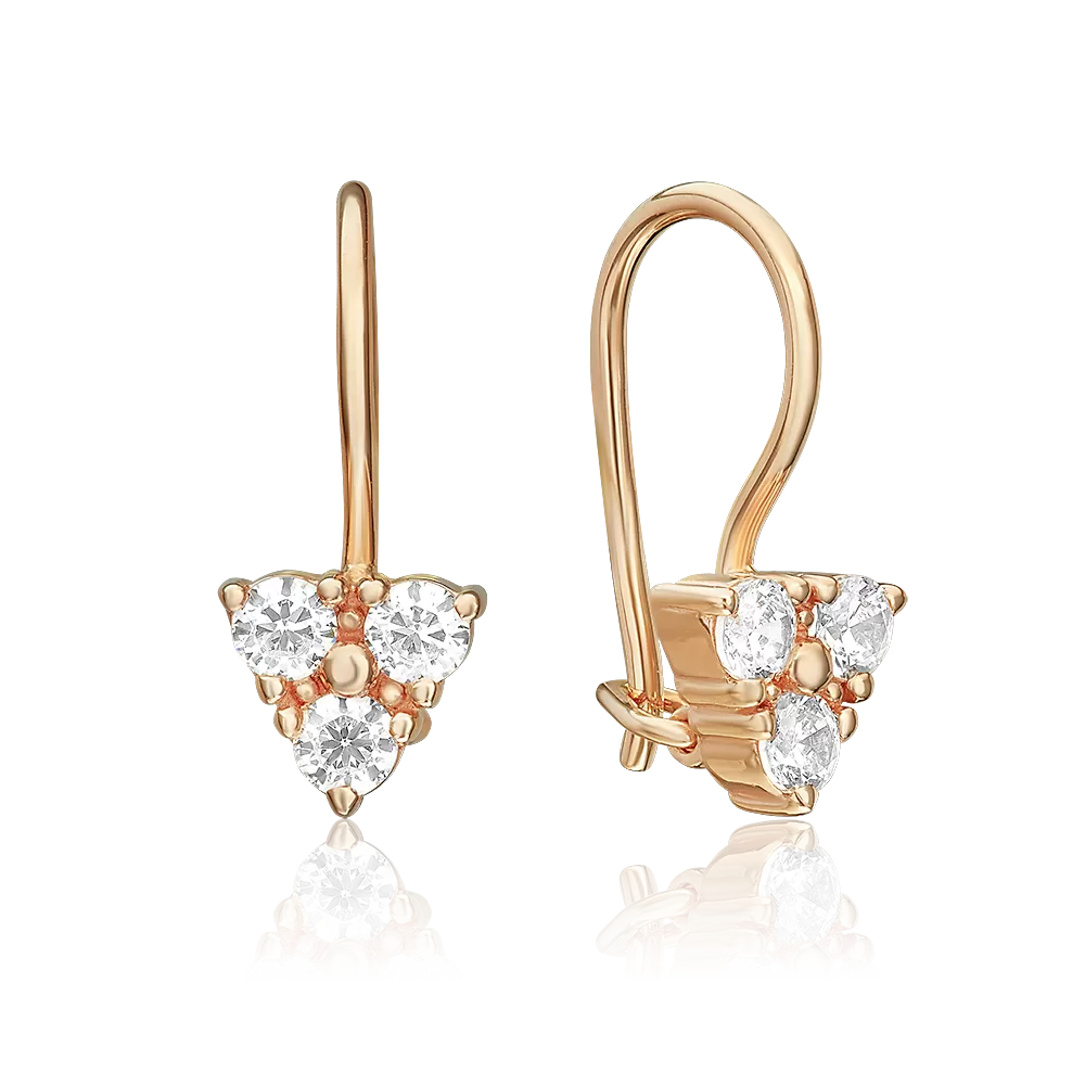 Детские серьги с французским замком из красного золота с фианитами 02-1751-00-401-1110-03