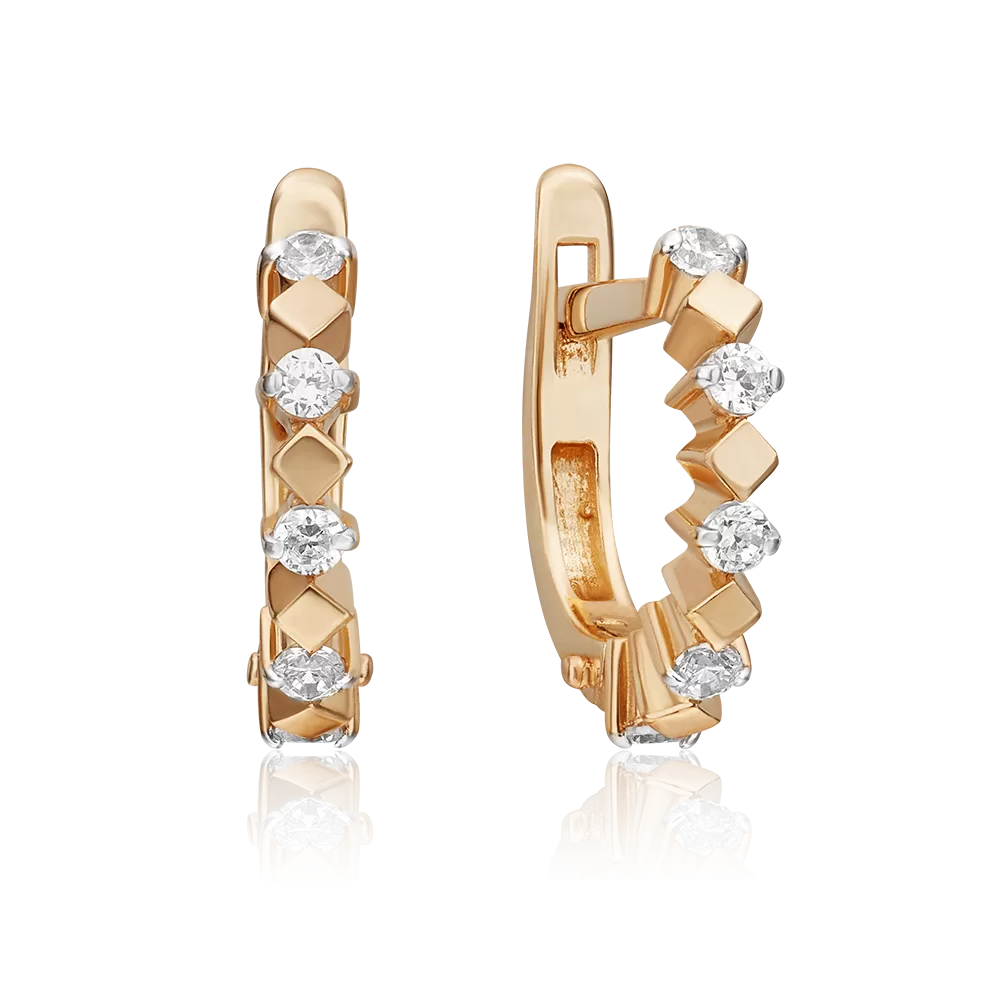 Серьги с английским замком из красного золота с фианитами 02-2975-00-401-1110-03