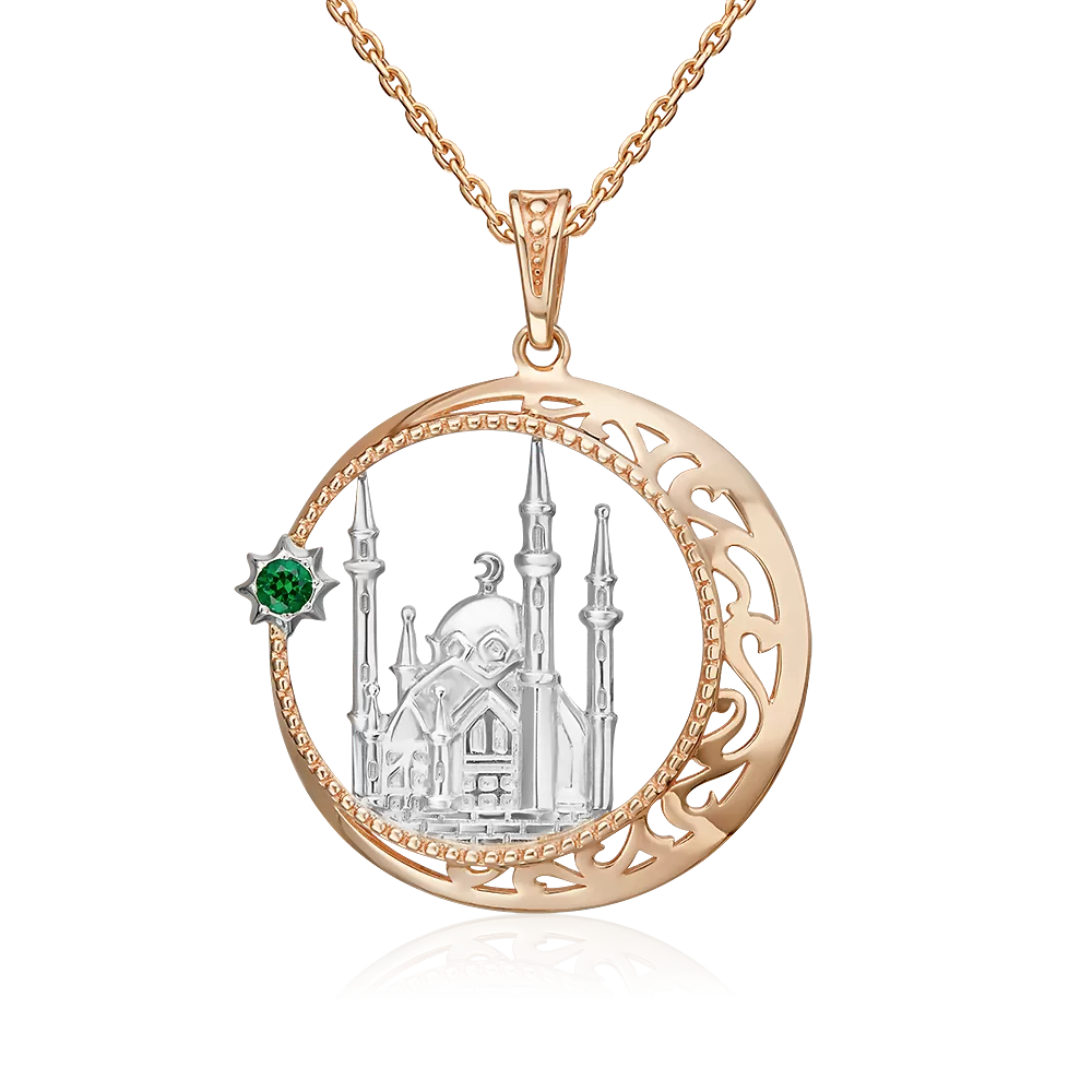 Мусульманская подвеска из комбинированного золота с фианитом 03-1948-00-404-1111-03