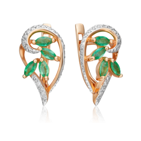Серьги с английским замком из красного золота с изумрудами и бриллиантами 02-0743-00-106-1110-30