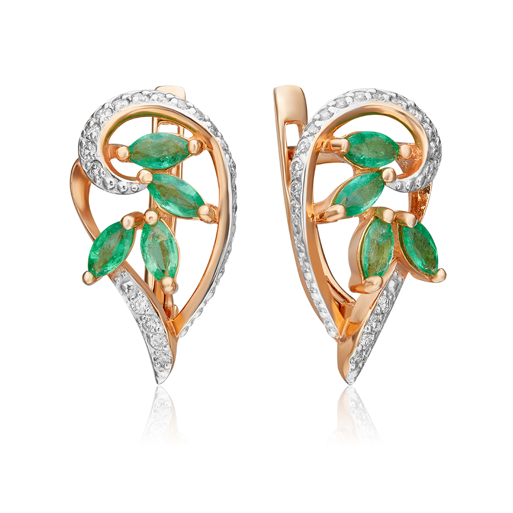 Серьги с английским замком из красного золота с изумрудами и бриллиантами 02-0743-00-106-1110-30