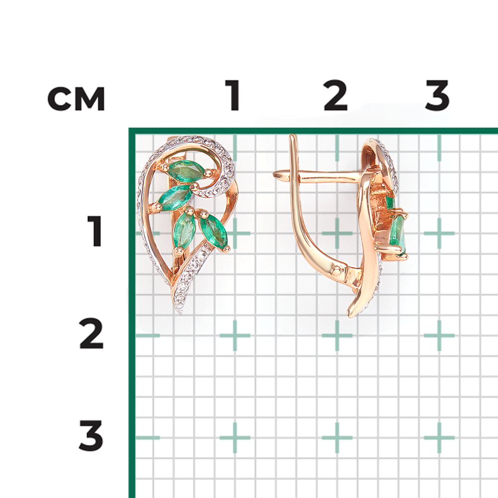 Серьги с английским замком из красного золота с изумрудами и бриллиантами 02-0743-00-106-1110-30
