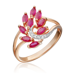 Кольцо из красного золота с рубинами и бриллиантами 01-1353-00-107-1110-30