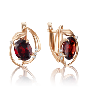 Серьги с английским замком из красного золота с гранатом и фианитами 02-3603-00-210-1110-46