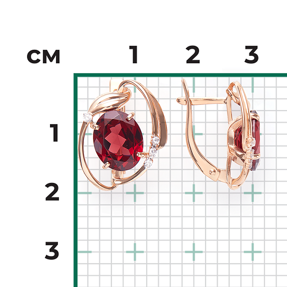 Серьги с английским замком из красного золота с гранатом и фианитами 02-3603-00-210-1110-46