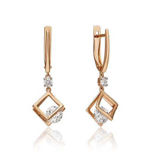 Серьги с английским замком из красного золота с фианитами 02-4574-00-401-1110