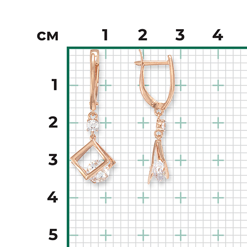 Серьги с английским замком из красного золота с фианитами 02-4574-00-401-1110
