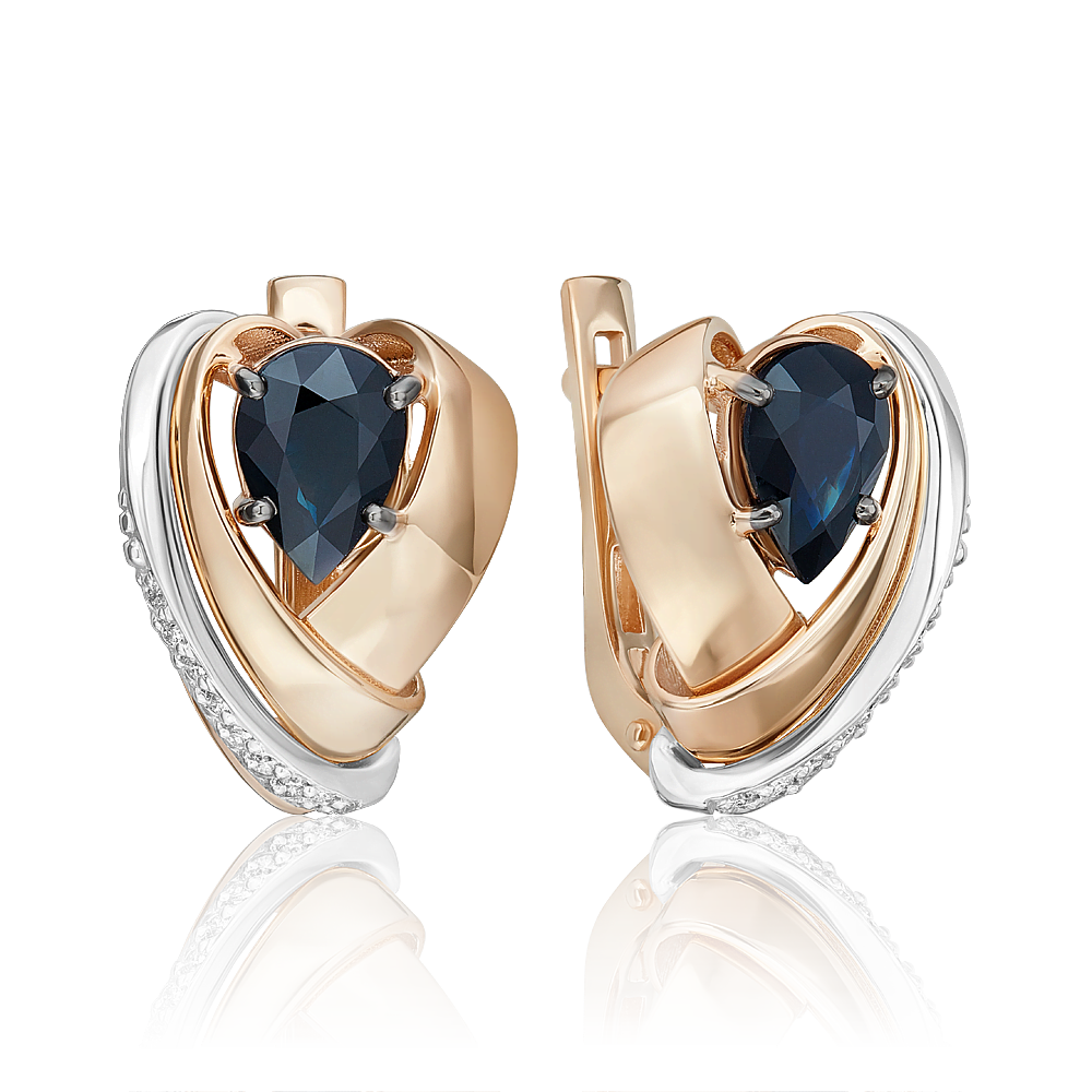 Серьги с английским замком из комбинированного золота с сапфиром и бриллиантами 02-5206-00-105-1111