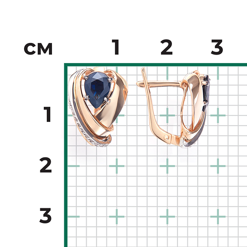 Серьги с английским замком из комбинированного золота с сапфиром и бриллиантами 02-5206-00-105-1111