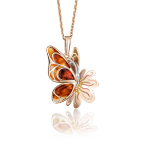 Подвеска «Бабочка» из красного золота с янтарём и эмалью 03-2772-00-271-1110-46
