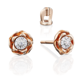 Серьги-пусеты «Цветы» из красного золота с бриллиантами 02-3910-00-101-1110-30