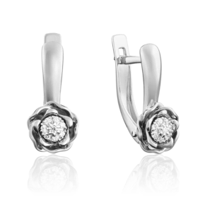 Серьги «Цветы» с английским замком из белого золота с бриллиантами 02-3911-00-101-1120-30