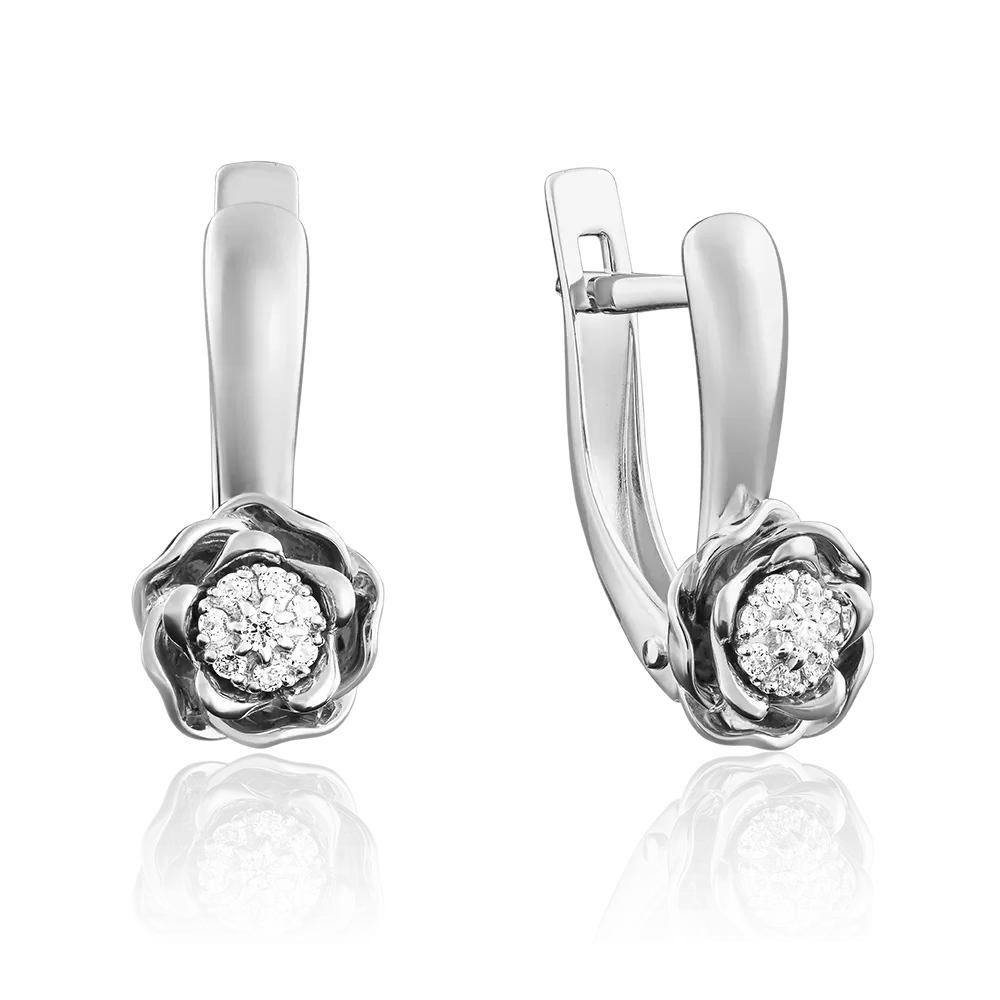 Серьги «Цветы» с английским замком из белого золота с бриллиантами 02-3911-00-101-1120-30