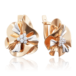 Серьги с английским замком из комбинированного золота с фианитами 02-3914-00-401-1111-48