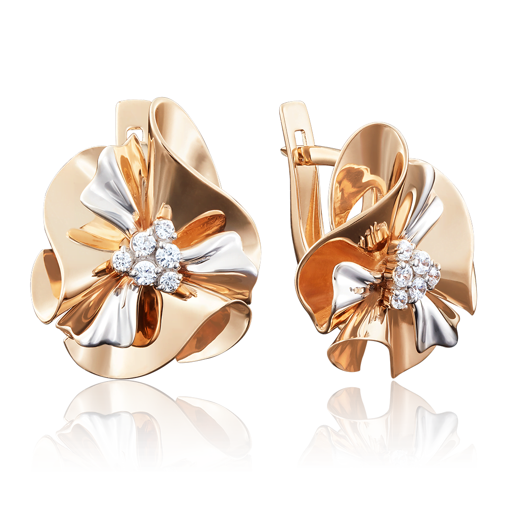 Серьги с английским замком из комбинированного золота с фианитами 02-3914-00-401-1111-48