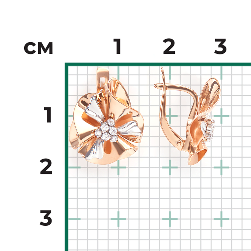 Серьги с английским замком из комбинированного золота с фианитами 02-3914-00-401-1111-48