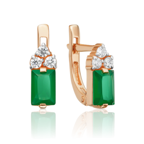 Серьги с английским замком из красного золота с халцедоном и фианитами