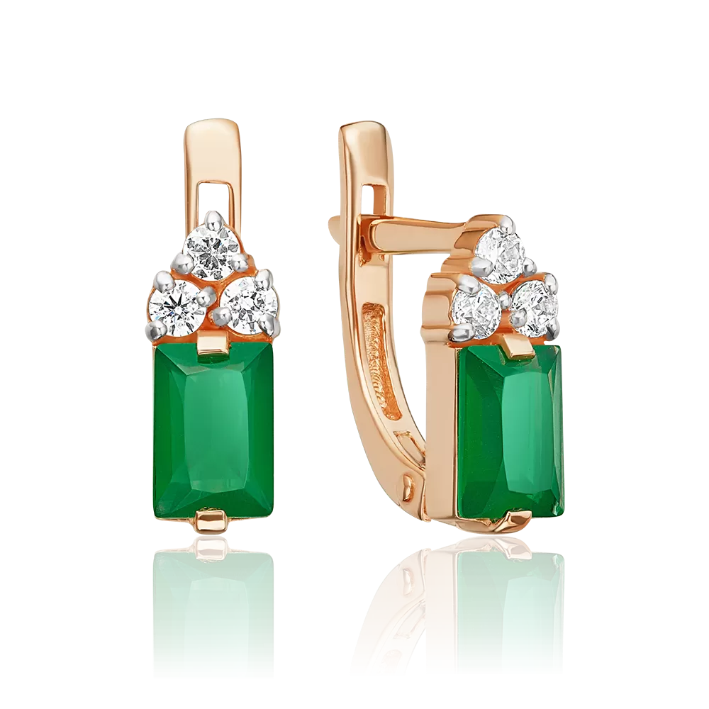 Серьги с английским замком из красного золота с халцедоном и фианитами 02-3110-00-275-1110-47