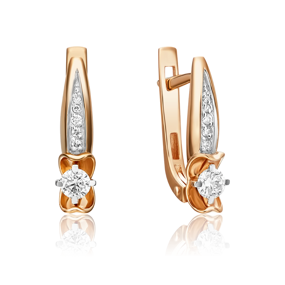 Серьги с английским замком из красного золота с бриллиантами 02-3834-00-101-1110-30