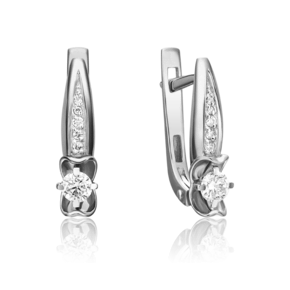 Серьги с английским замком из белого золота с бриллиантами 02-3834-00-101-1120-30