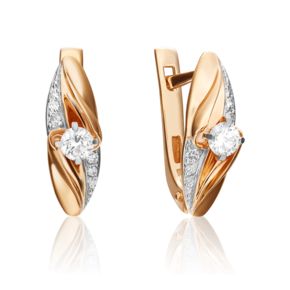 Серьги с английским замком из красного золота с бриллиантами 02-3835-00-101-1110-30