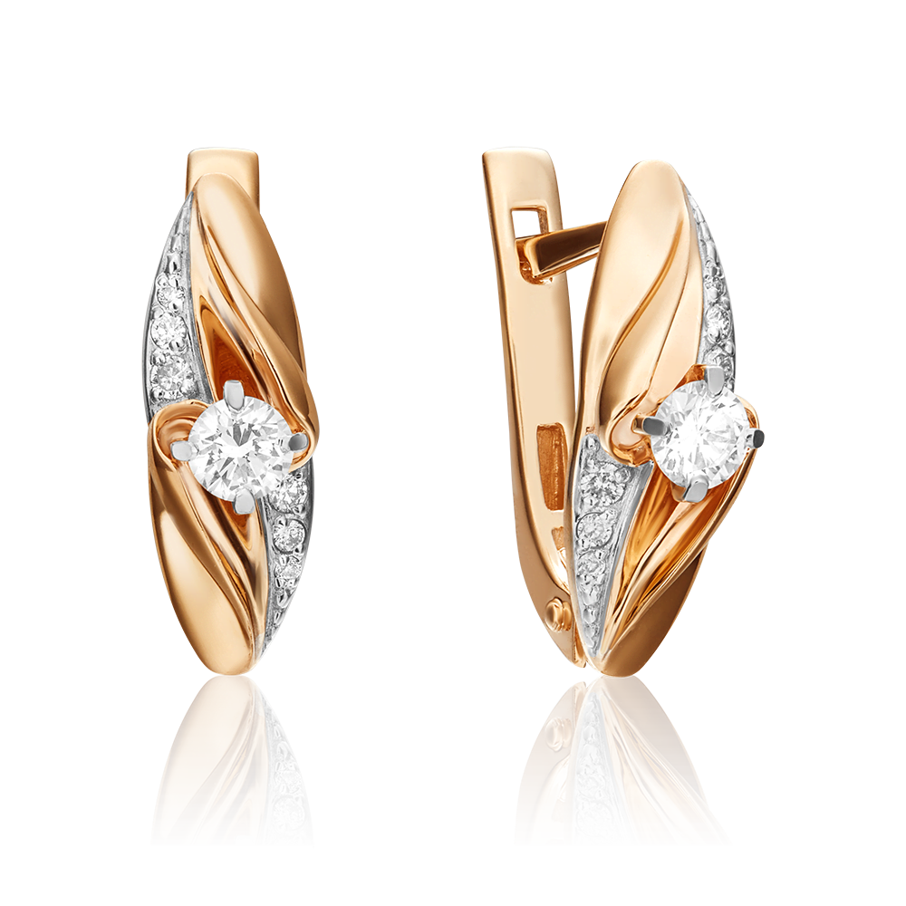 Серьги с английским замком из красного золота с бриллиантами 02-3835-00-101-1110-30