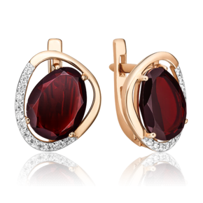 Серьги с английским замком из красного золота с гранатом и фианитами 02-3190-00-210-1110-46