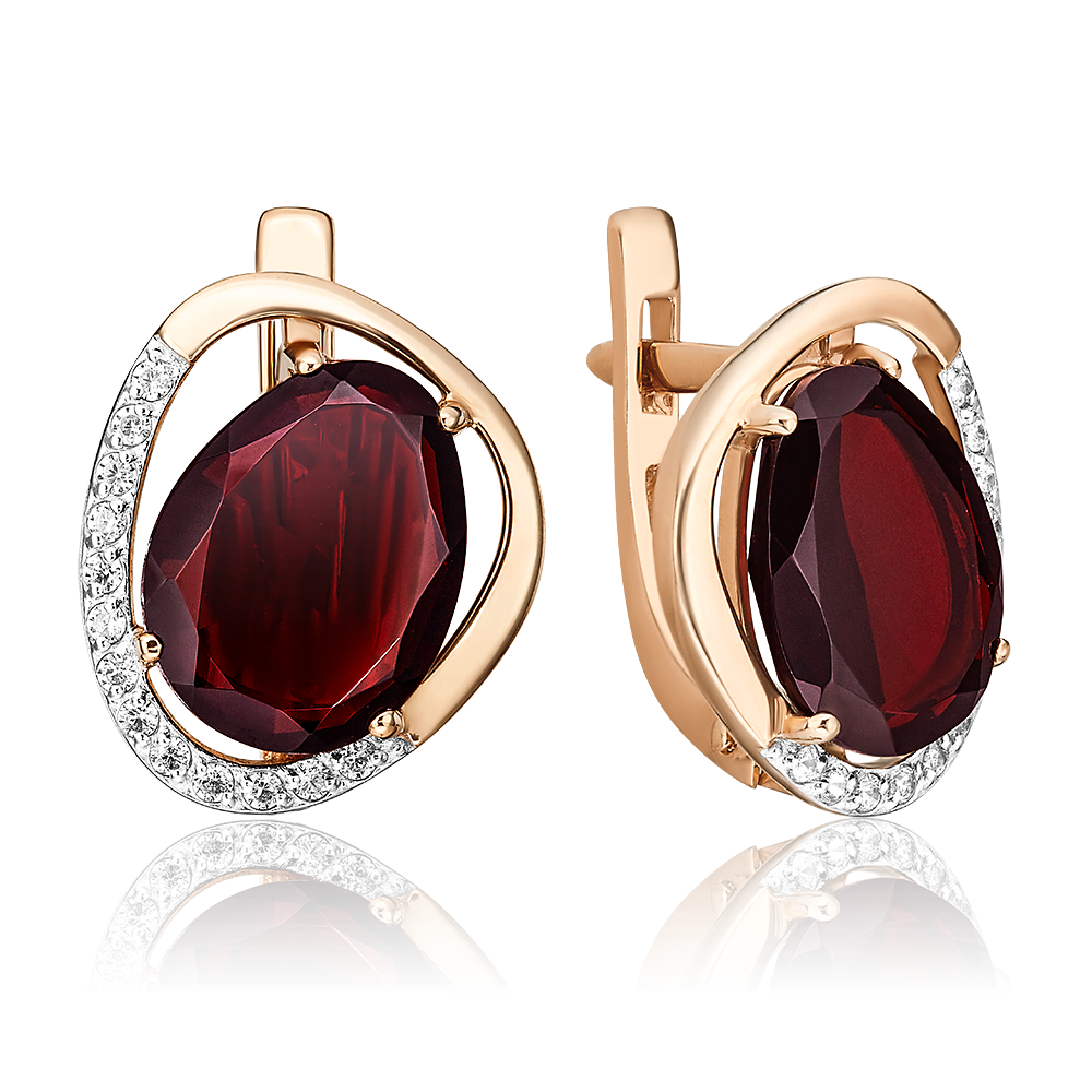 Серьги с английским замком из красного золота с гранатом и фианитами 02-3190-00-210-1110-46