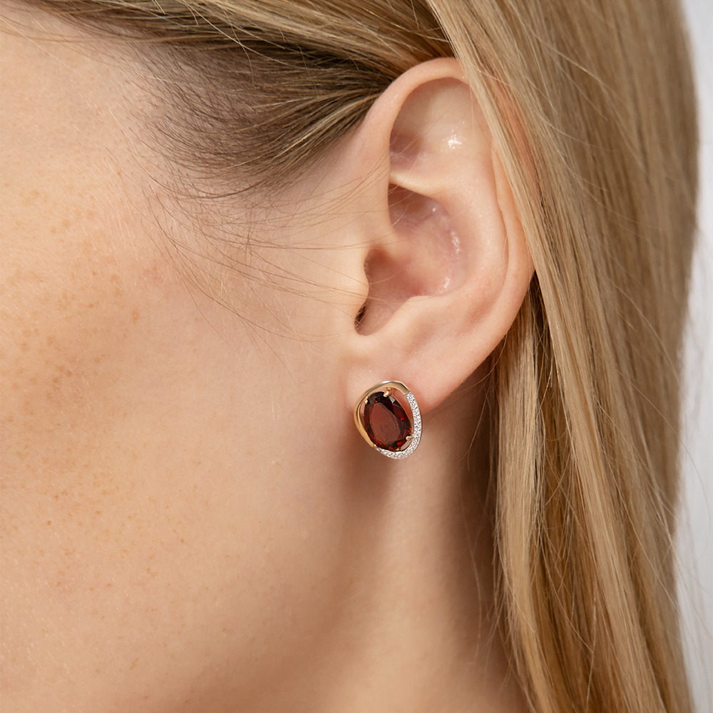 Серьги с английским замком из красного золота с гранатом и фианитами 02-3190-00-210-1110-46