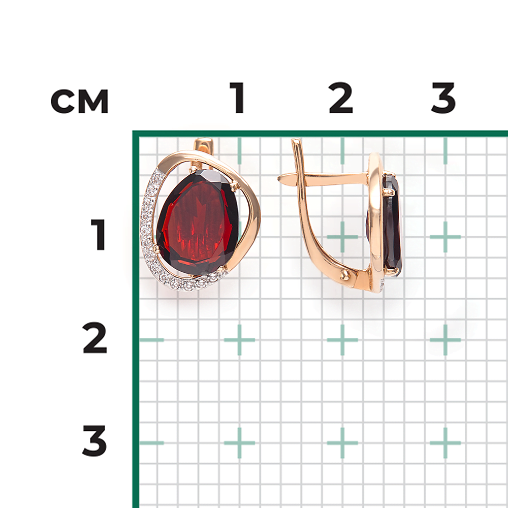 Серьги с английским замком из красного золота с гранатом и фианитами 02-3190-00-210-1110-46