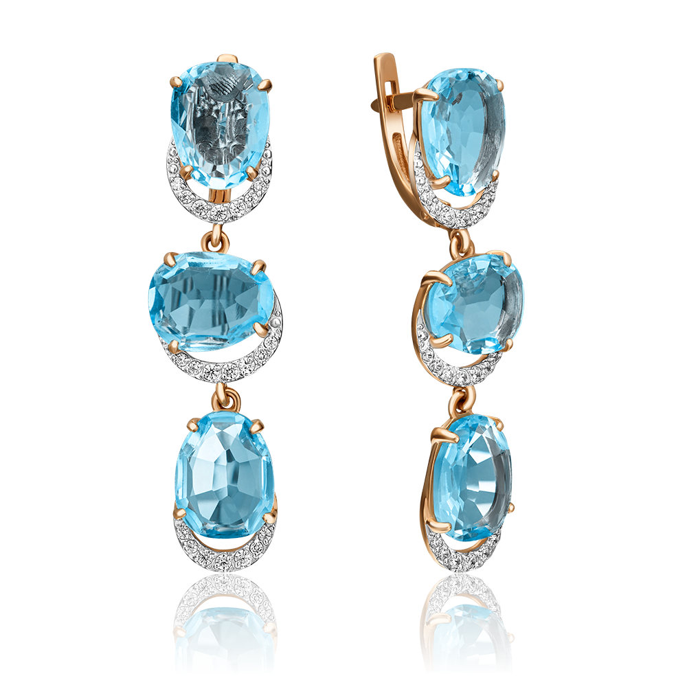 Серьги с английским замком из красного золота с топазами и фианитами 02-3194-00-207-1110-46