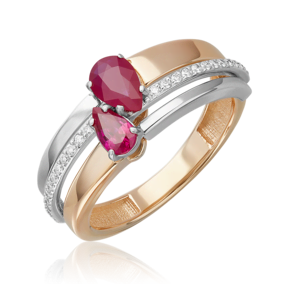Кольцо из комбинированного золота с рубинами и бриллиантами