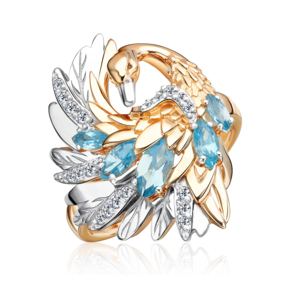 Кольцо «Лебедь» из комбинированного золота с топазами и натуральными топазами white 01-5784-00-201-1111