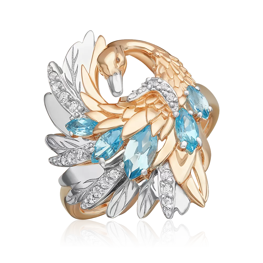 Кольцо «Лебедь» из комбинированного золота с топазами и натуральными топазами white 01-5784-00-201-1111
