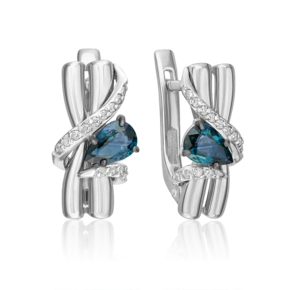 Серьги с английским замком из белого золота с сапфиром и бриллиантами 02-5212-00-105-1120