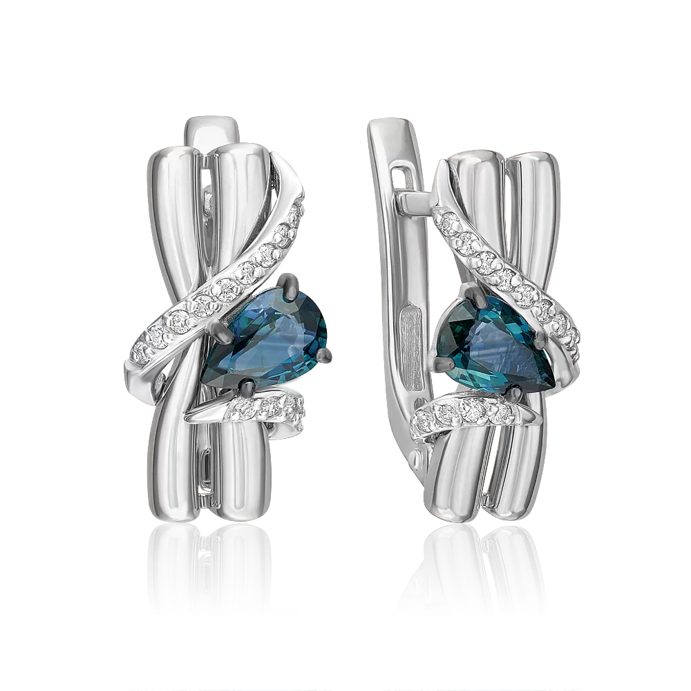 Серьги с английским замком из белого золота с сапфиром и бриллиантами 02-5212-00-105-1120