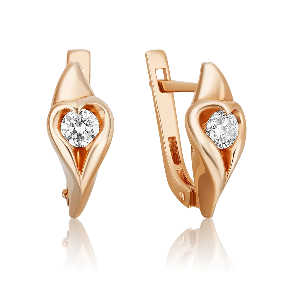 Серьги с английским замком из красного золота с бриллиантом 02-4899-00-101-1110-30