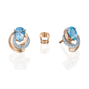 Серьги-пусеты «Стихия Воды» из комбинированного золота с топазами 02-5167-00-201-1111