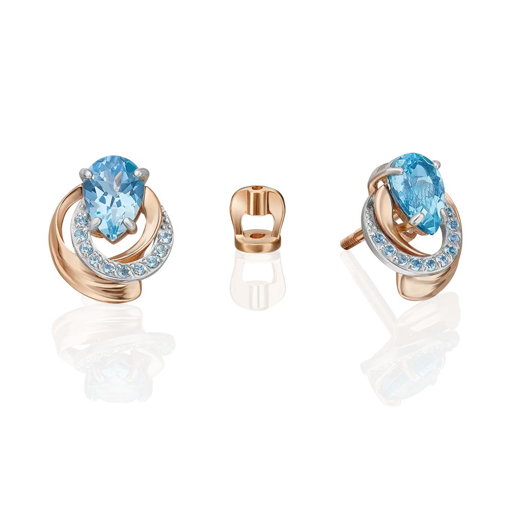 Серьги-пусеты «Стихия Воды» из комбинированного золота с топазами 02-5167-00-201-1111