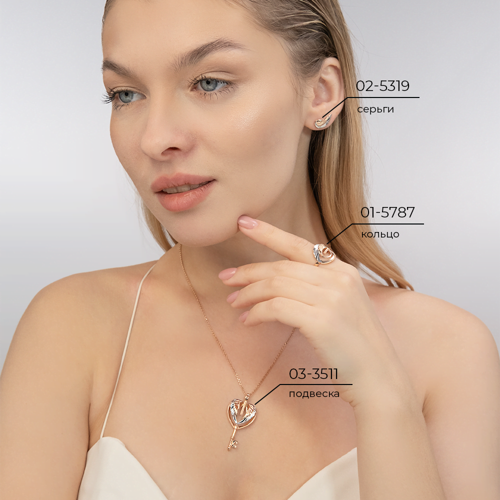 Серьги-пусеты «Секрет любви» из комбинированного золота 02-5319-00-000-1111