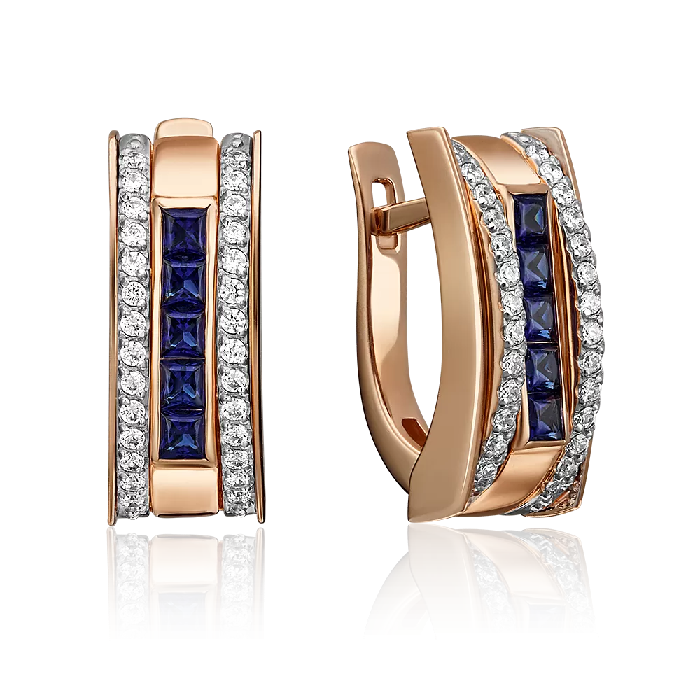 Серьги с английским замком из красного золота с сапфирами и бриллиантами 02-4293-00-105-1110-30